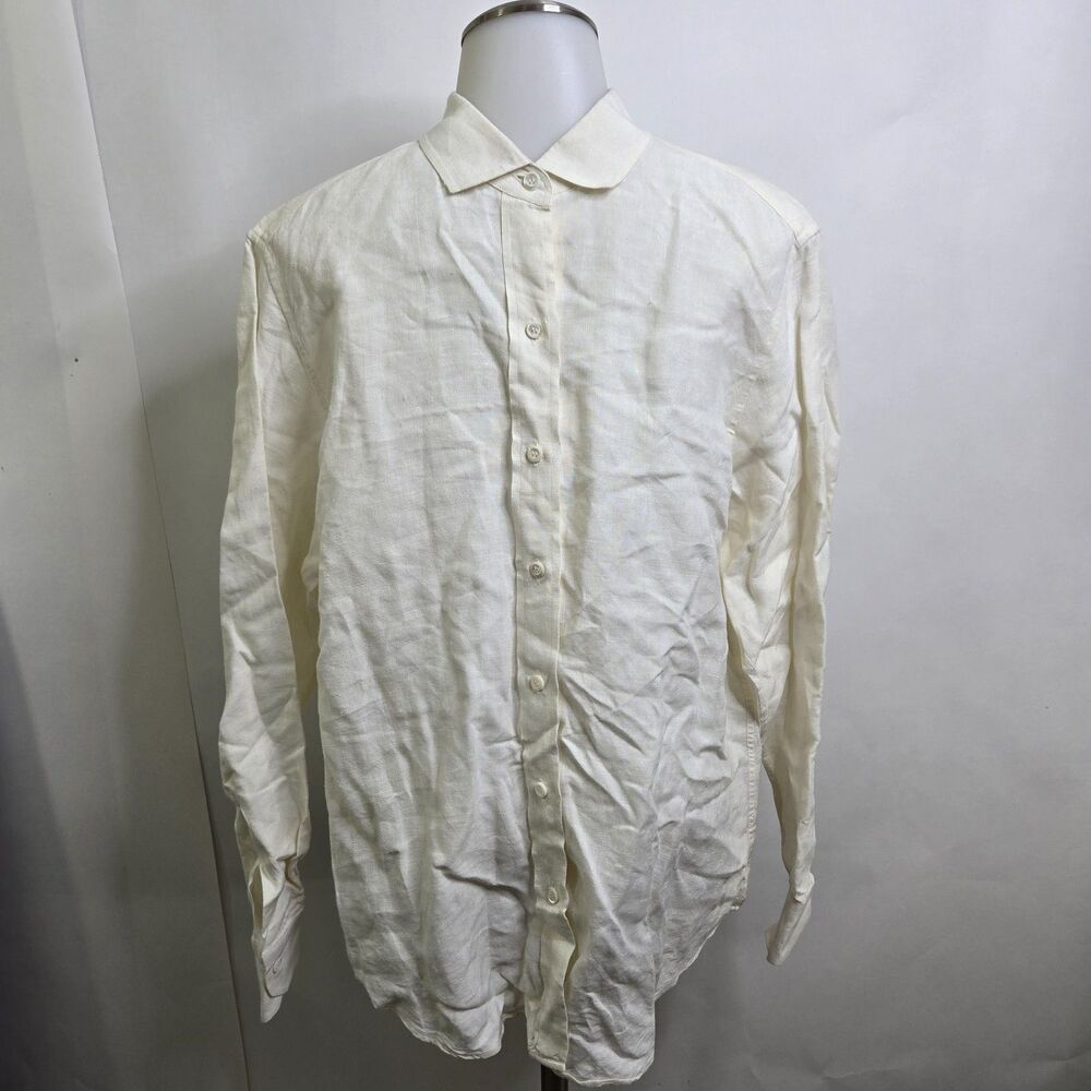 Guy Rover Italy Mens Linen Shirt M IV 46 Button Up Long Sleeve Luxury White